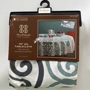 DWELL STUDIO 100% COTTON Round 70”TABLECLOTH Blue Green Gray Mediterranean *NEW*